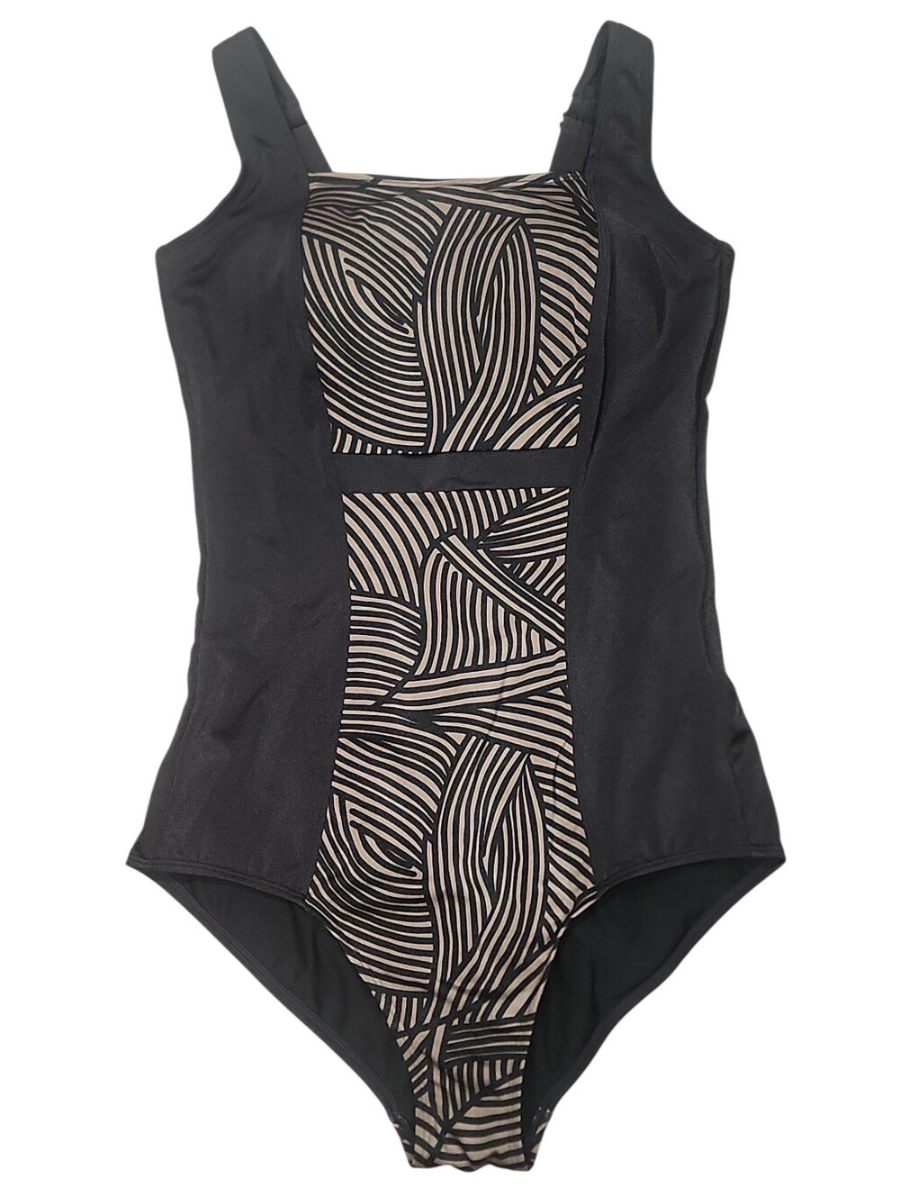 Amoena Cayman 71132 Mastectomy One Piece Swimsuit Black Geometric Size 10 D Cup